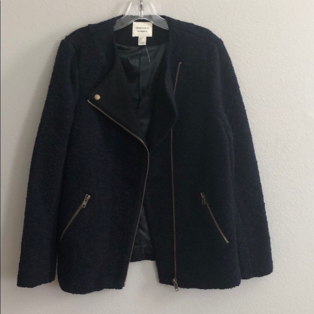 Forever21 Navy Biker Coat Jacket